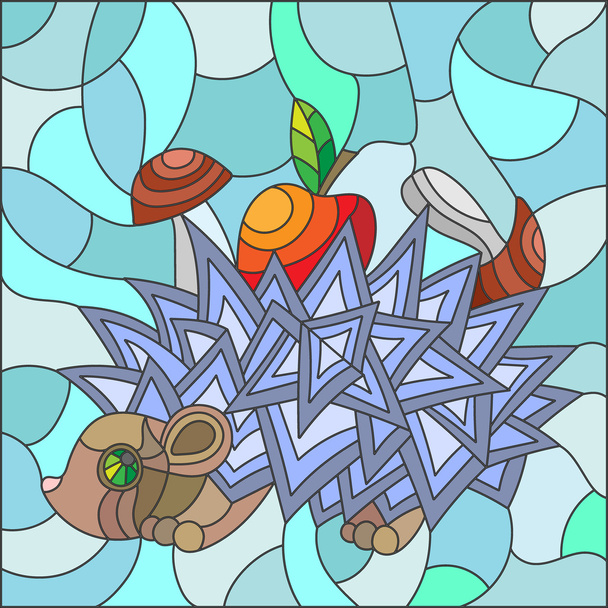 Illustration in stained glass style image of abstract hedgehog - ベクター画像