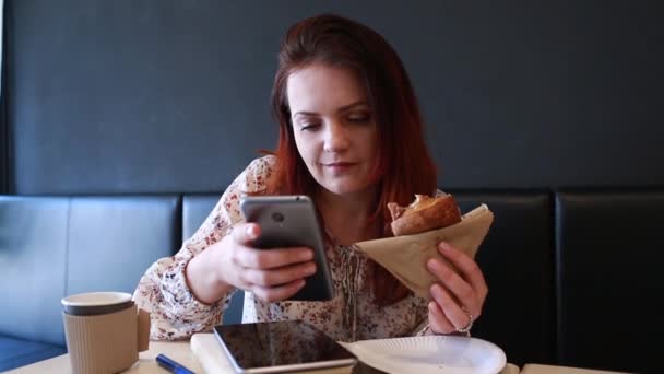 Girl Eats at Dinner Roll - Footage, Video