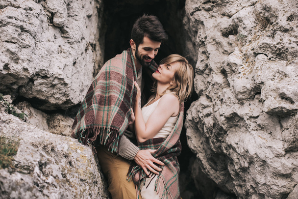 loving couple in the mountains - Фото, изображение
