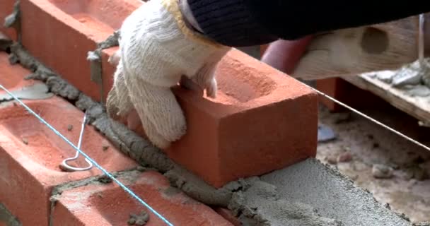 Close up of brick layer building a wall - Footage, Video