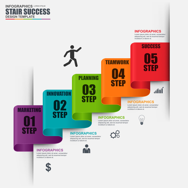 Infographic merdiven adım vektör tasarım şablonu. İş akışı, merdiven başarı, diyagram, Infographic afiş, numarası seçenekleri, tasarım, Infographic öğeleri, bilgi infographics için kullanılabilir. - Vektör, Görsel