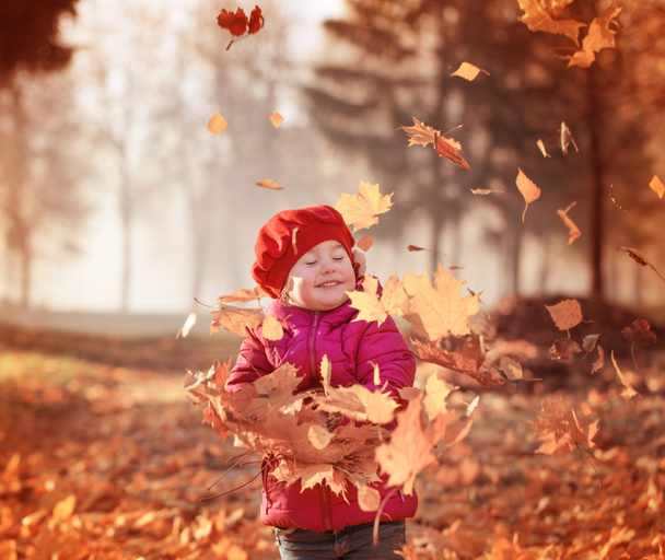little girl in autumn park - Фото, зображення