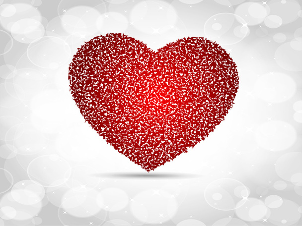 Sparkling red heart shape made with small heart shape on grey se - Vetor, Imagem