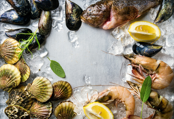 Fresh seafood with herbs and lemon - Фото, зображення