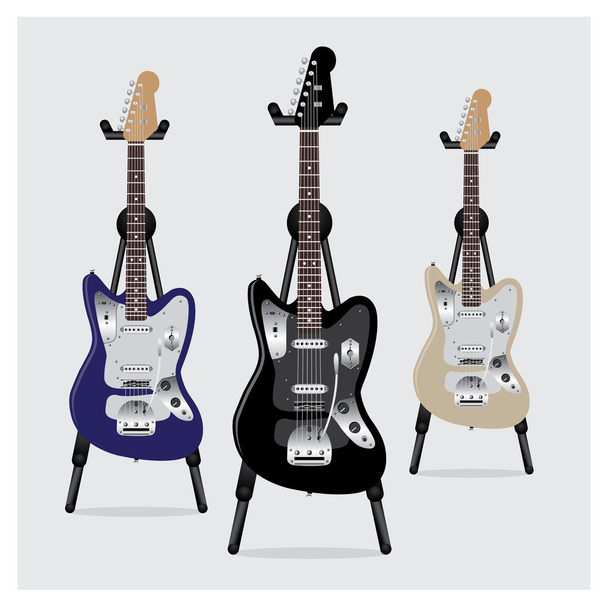 Ilustración vectorial conjunto de guitarra eléctrica con soporte
 - Vector, imagen