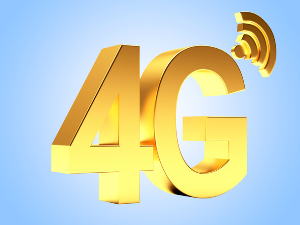 4g mobilní bezdrátové komunikace zlatý symbol na modré  - Fotografie, Obrázek