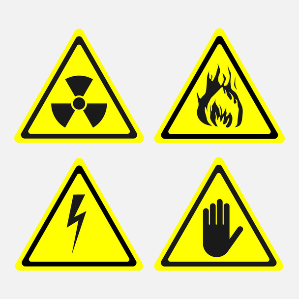 etiketten, set, biologische bedreigingen, straling, gevaar van elektriciteit, - Vector, afbeelding
