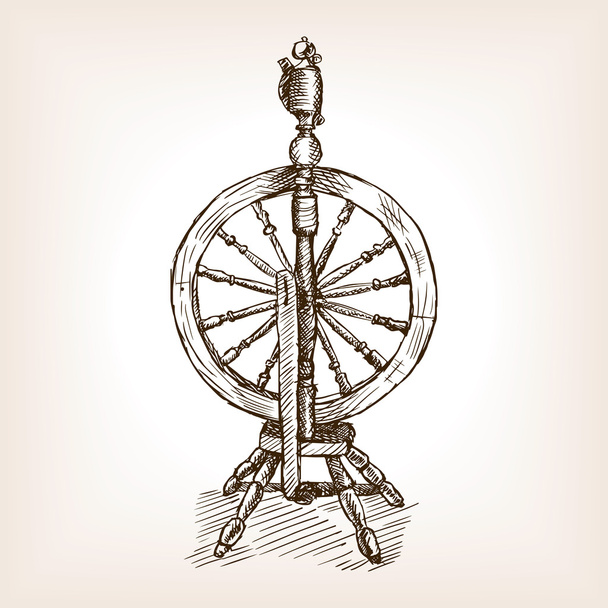 Spinning wheel sketch style vector illustration - Vektor, obrázek