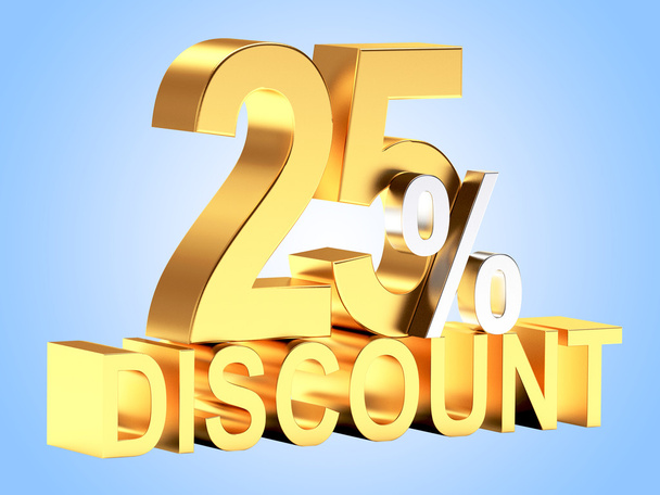 Golden 25 PERCENT and word DISCOUNT on blue  - Photo, Image