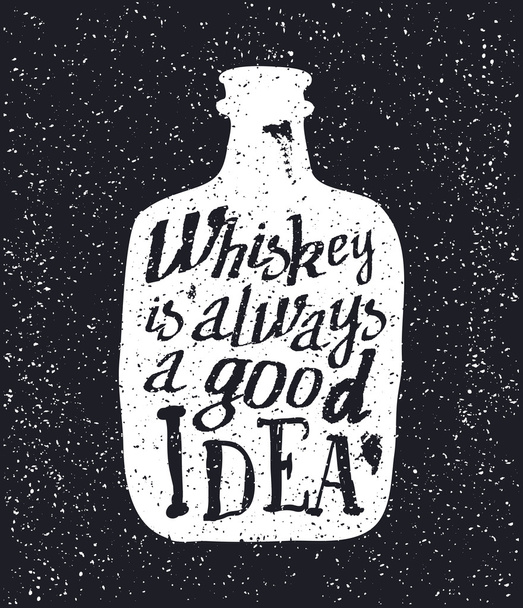 Whiskey bottle and handwritten lettering  - Vector, Image