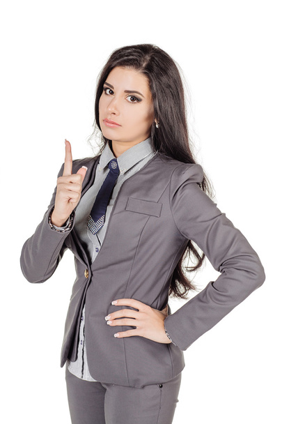young business woman in gray suit isolated on white background. business concept - Фото, изображение