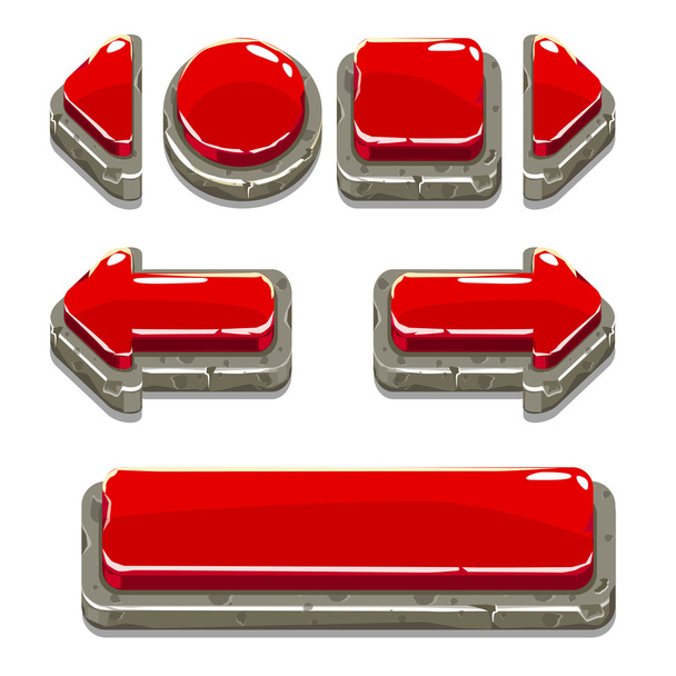 Cartoon red stone buttons for game or web design - Vektör, Görsel