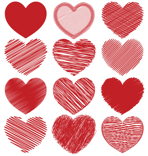 Set Of Hand Drawn Scribble Hearts, Icon Vector Design - ベクター画像