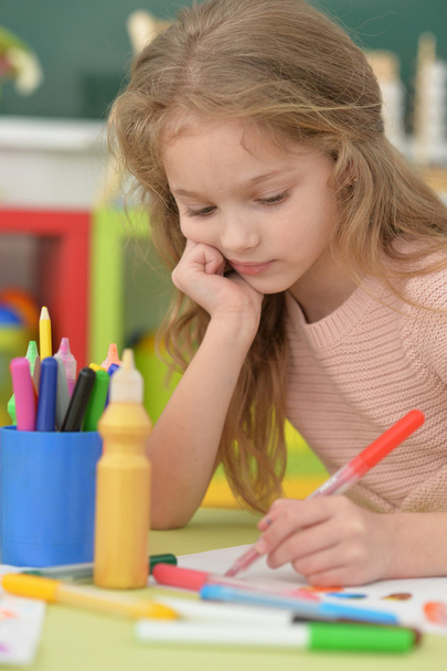 little student girl at art class - Photo, Image