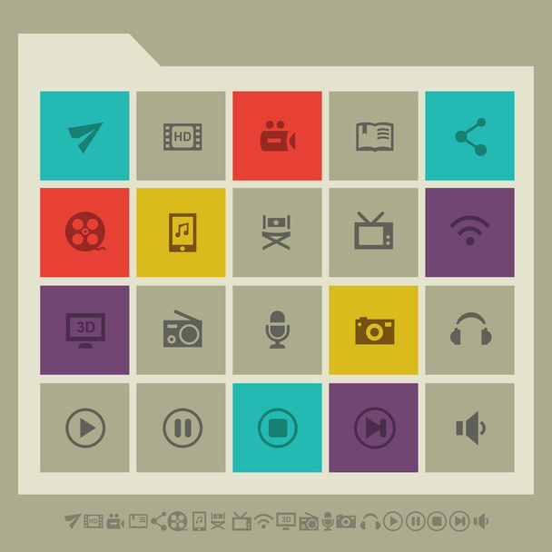 Multimedia icons. Multicolored buttons - Vector, afbeelding