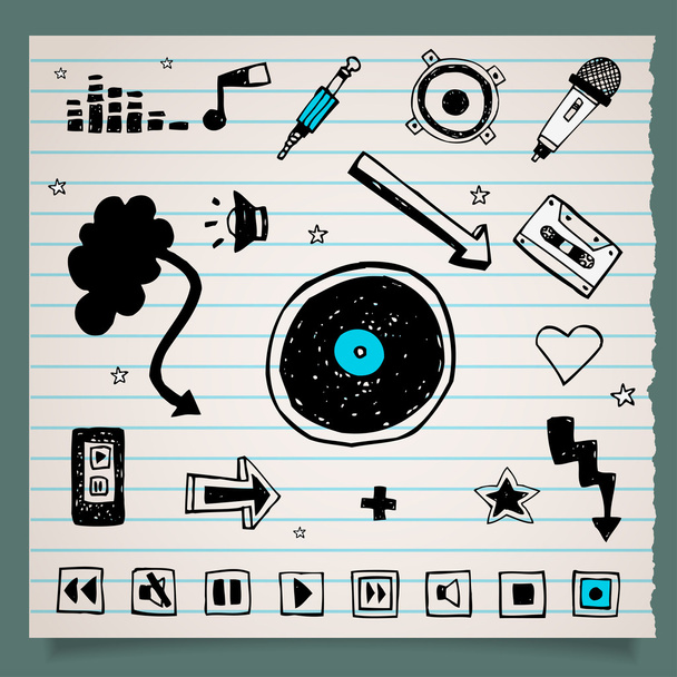 Collection of doodle black and white music icons - Vettoriali, immagini