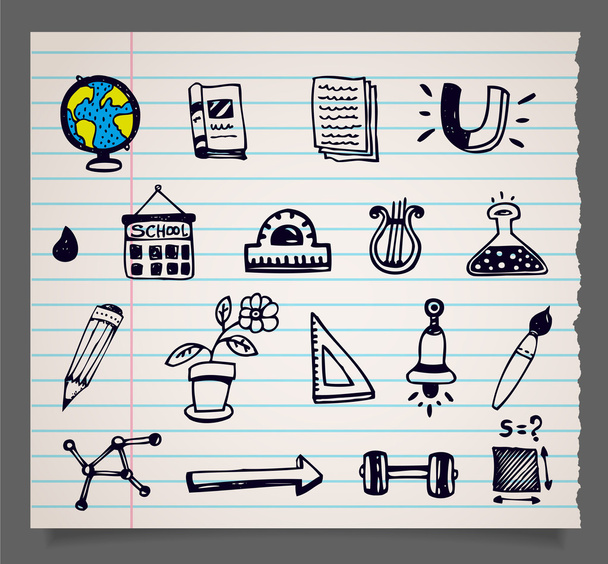 Doodle vetor ícones itens da escola
 - Vetor, Imagem