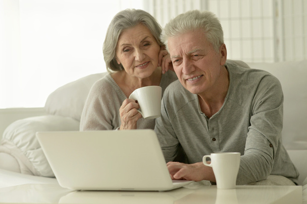 Oudere paar met laptop - Foto, afbeelding
