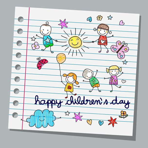 notebook paper happy children day - Vetor, Imagem
