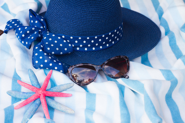 beach towel and hat - Photo, image