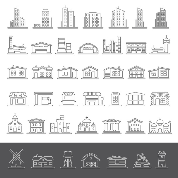 Iconos de línea - Edificios
 - Vector, Imagen