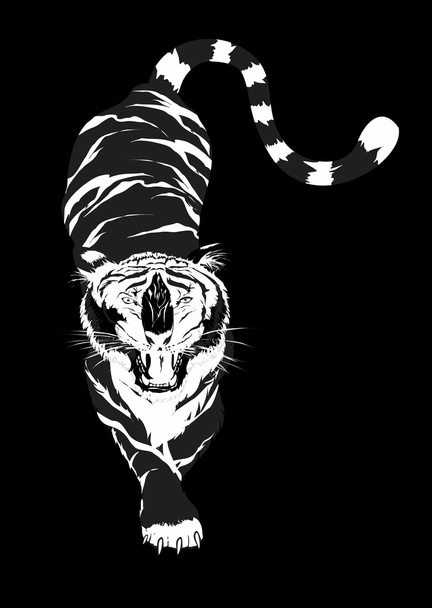 Enkel zwart-wit tijger op zwarte achtergrond - Vector, afbeelding