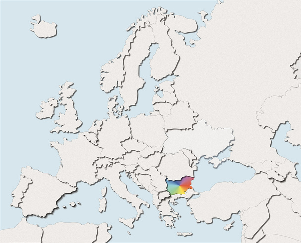 Mapa Evropa bílá a barevná Bulharsko - Fotografie, Obrázek