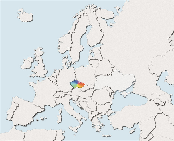 Kaart Europa wit en kleur van Tsjechië. - Foto, afbeelding