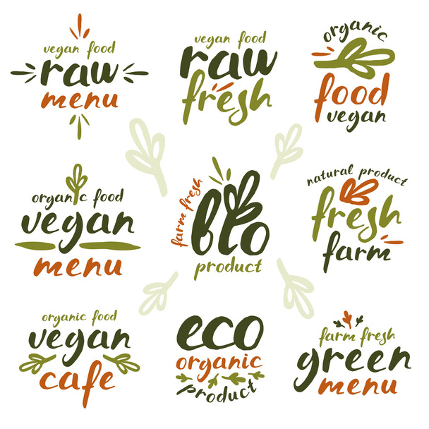 Etiquetas e insignias veganas crudas
  - Vector, imagen