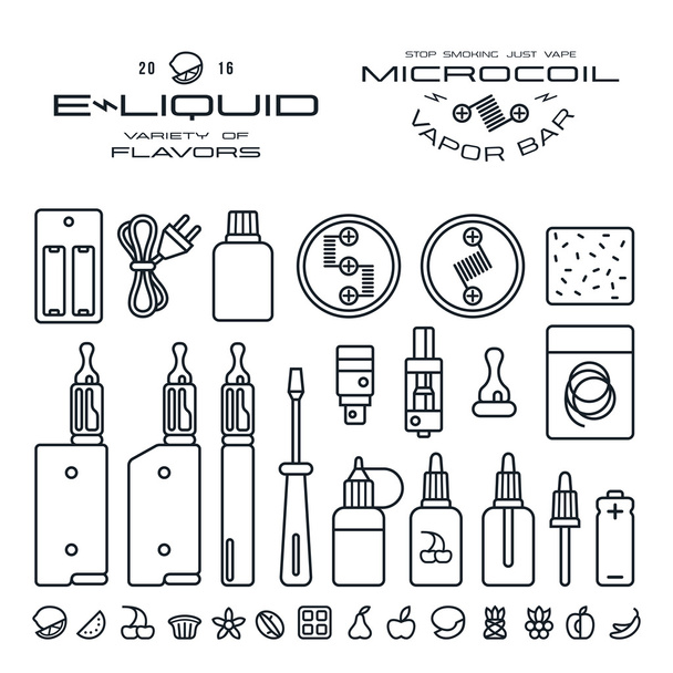 Rótulos de colza, e-cigarro e ícones de sabor de frutas
 - Vetor, Imagem