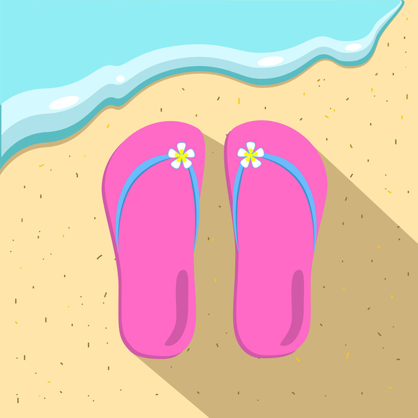 Pink slippers and wave flat style vector illustration - Vektor, obrázek