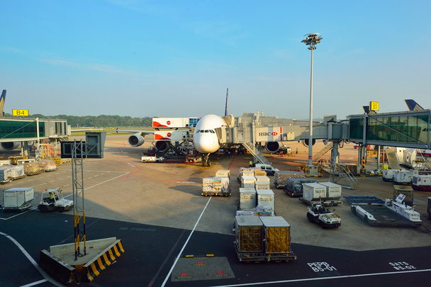 Airbus A380 docked at Changi Airport  - Foto, Bild