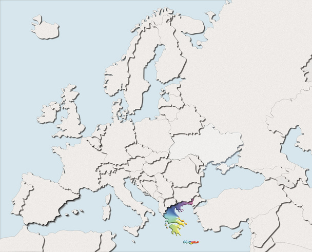 Európa fehér és színes Görögország Térkép - Fotó, kép