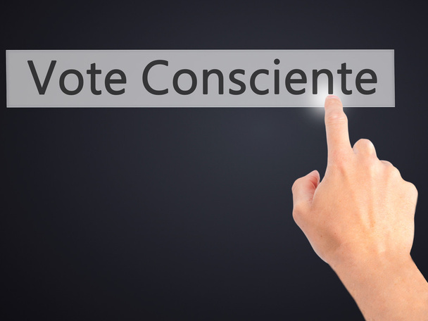 Voto Consciente - Empresaria pulsando el botón de mano en el tacto sc
 - Foto, Imagen