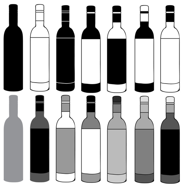 set of decorative bottles in black and white - Vector, Image