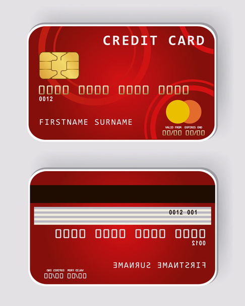 concetto di rosso carta di credito bancario davanti e vista posteriore - Vettoriali, immagini
