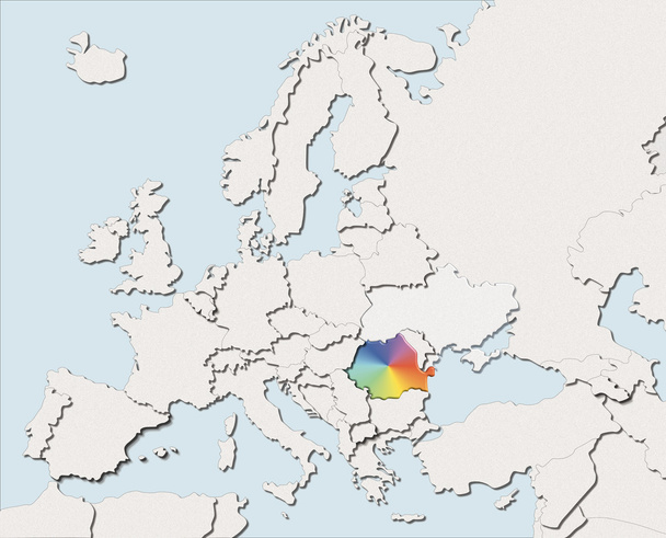 Európa-fehér és színes-Románia Térkép - Fotó, kép