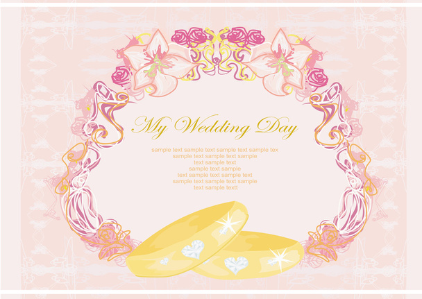 Wedding Invitation card with rings - Vektor, kép