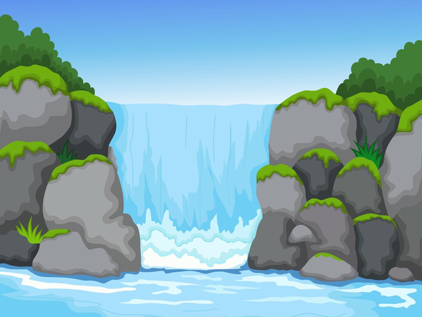 водопад с видом на пейзаж
 - Вектор,изображение