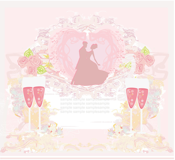 Ballroom dancers and two glasses of champagne - invitation - Vector, Imagen