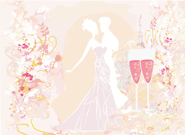 Ballroom dancers and two glasses of champagne - invitation - Vetor, Imagem