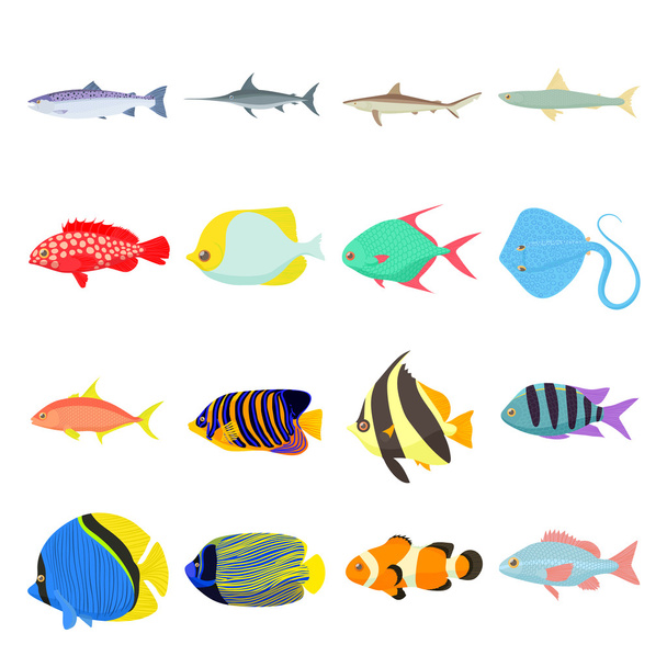 Fish icons set - Vector, Image