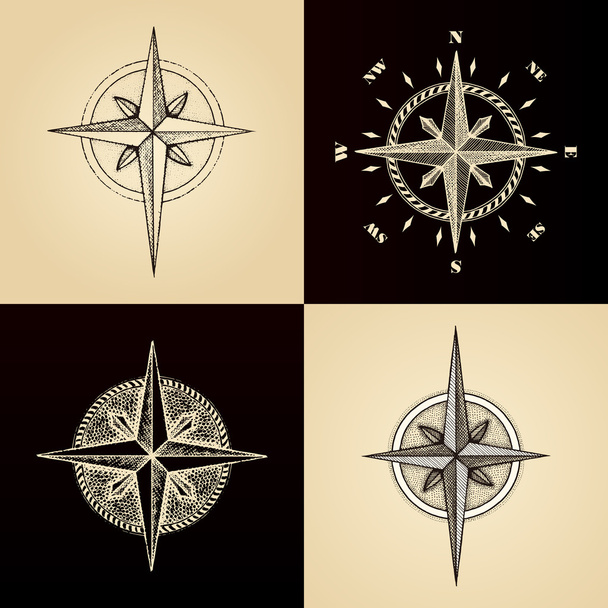 Symbol ruky nakreslené kompasu větrná růžice - Vektor, obrázek