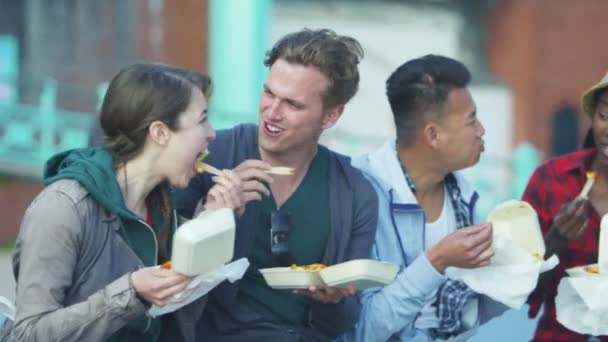 friends eating fried chips - Felvétel, videó