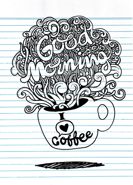 Καλημέρα σκίτσο με καφέ - Διάνυσμα, εικόνα