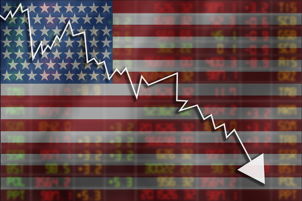 Crisis in Usa - aandelen val grafiek op de Verenigde Staten van Amerika Fl - Foto, afbeelding