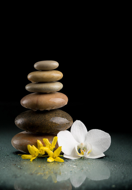 балансировка дзен камни на черном с белым цветом
 - Фото, изображение
