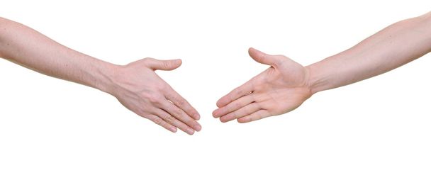 Két kéz készen áll a remegés, elszigetelt fehér background - Fotó, kép