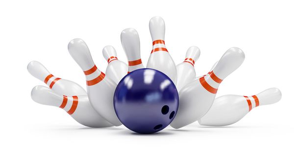 bowling strike 3D rendering, on a white background - Photo, Image