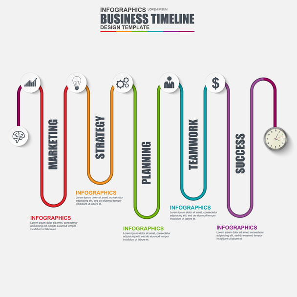 infografische lineare Timeline-Vektor-Design-Vorlage. kann für Workflow, Business Timeline, Diagramm, Infografik Banner, Zahlenoptionen, Design, Infografik Elemente, Informationsgrafik verwendet werden. - Vektor, Bild
